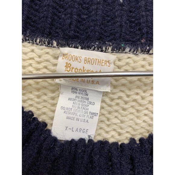 Vintage Brooks Brothers Brooksgate Wool Cream Striped Extra Large Sweater - Picture 4 of 5